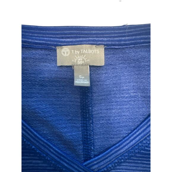 T by talbots blue striped bathing suit coverup dress UPF50 rushed sides petite S - Picture 6 of 7